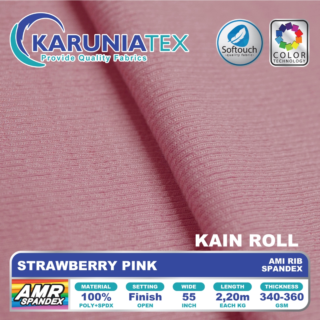 Kain Ami Rib Spandex | Strawberry Pink | Rib Knit Rollan | Karunia Textile