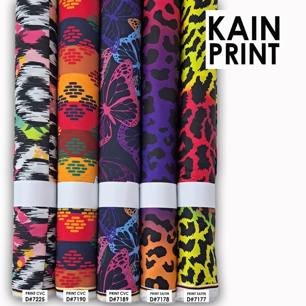 Kain Katun CVC Motif dan Kain Print Satin Silk D#7225 D#7190 D#7189 D#7178 D#7177 (Per 0.50 meter)