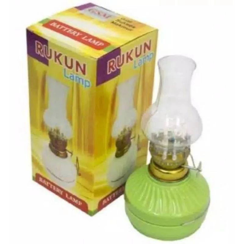 Lampu Teplok LED Retro Plastik Baterai AA Darurat Listrik Mati Emergency Light Tanpa Minyak