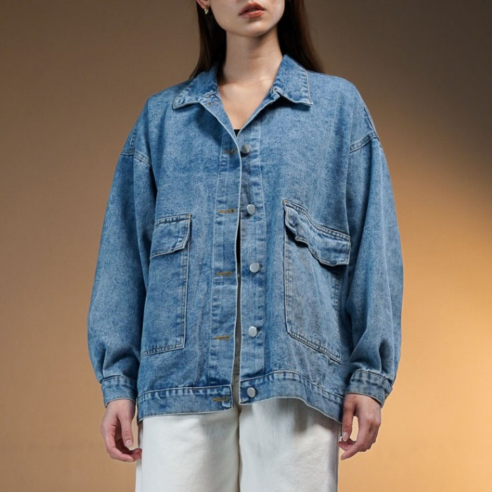 This Is April Rowey Jaket Jeans Wanita Oversized Outerwear Korea Casual Denim