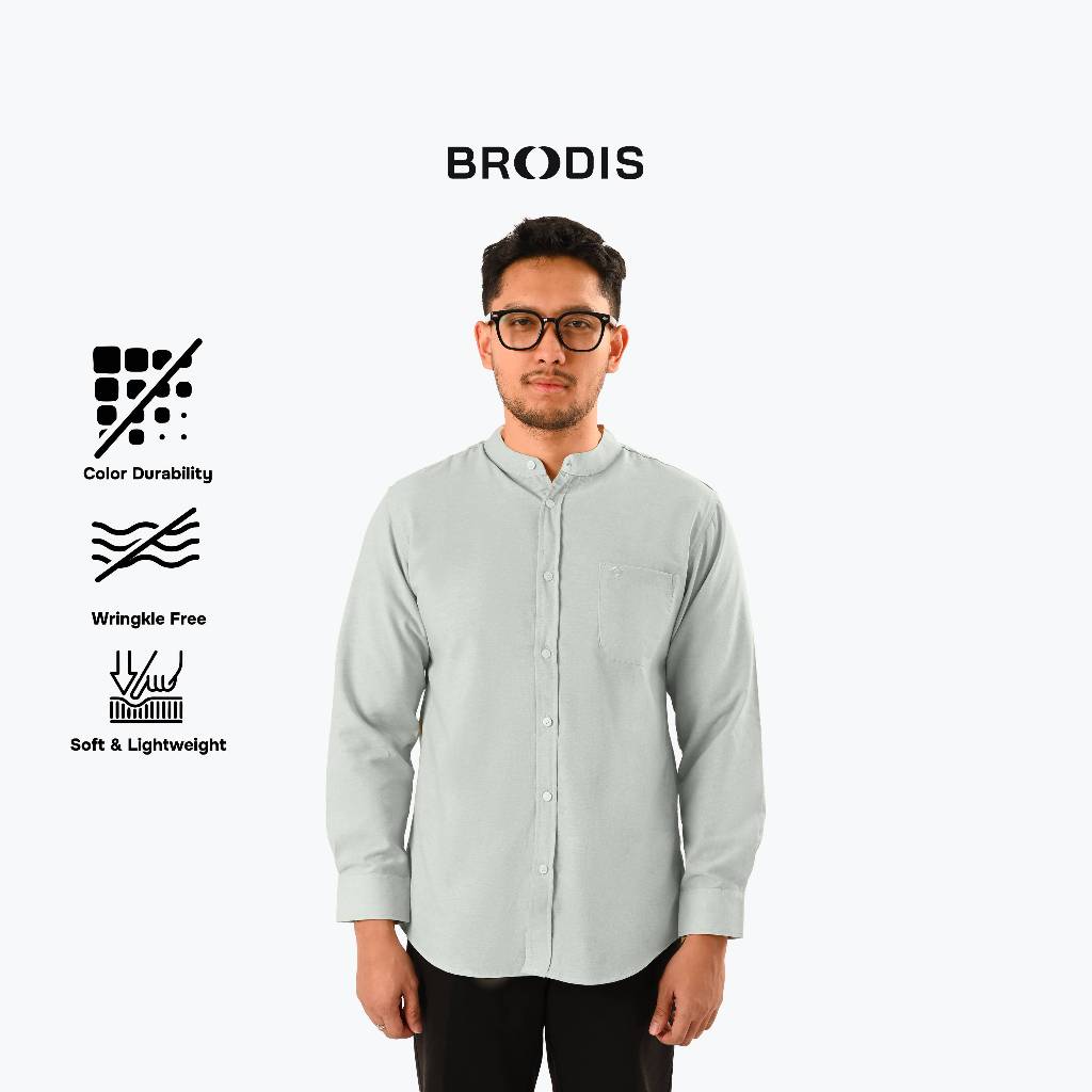 Broodis Kemeja Koko COZY Series Pria Cotton Oxford Sage Green Kerah Shanghai Lengan Panjang