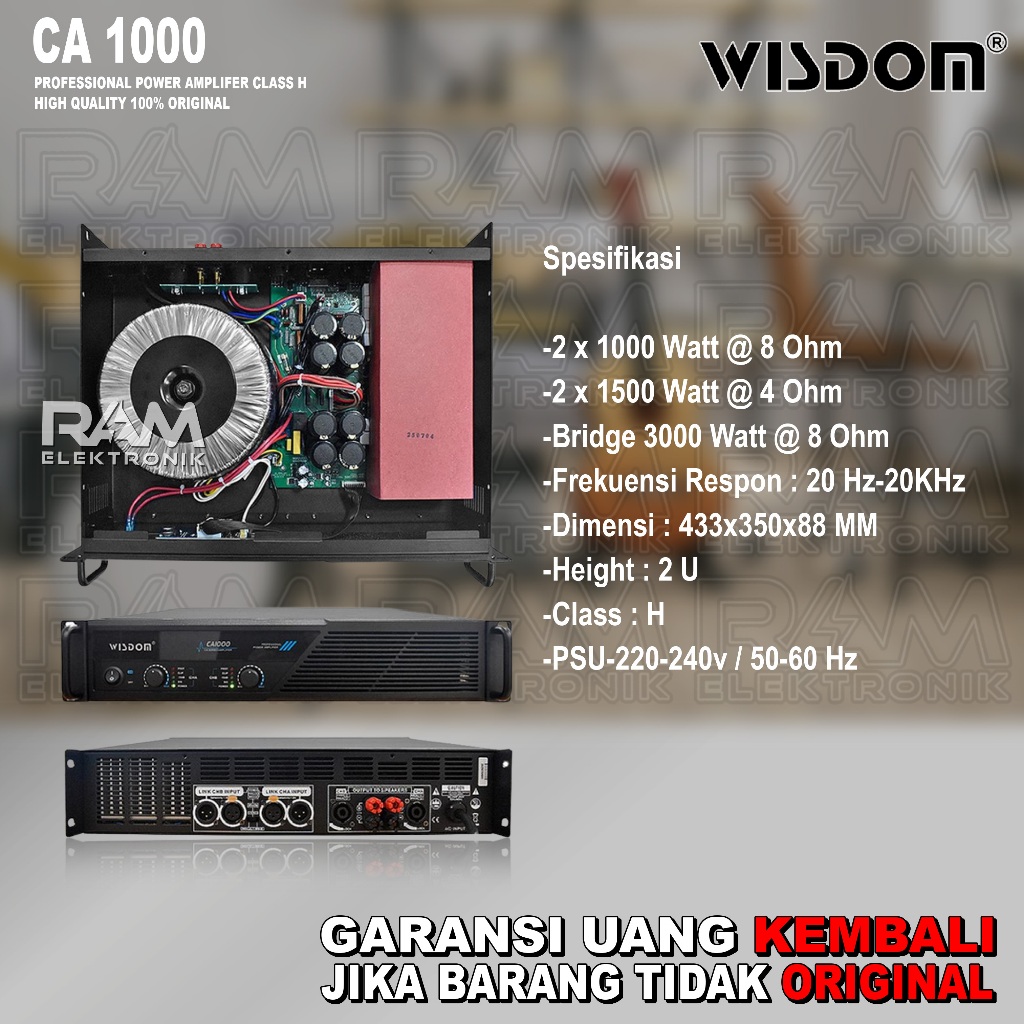Power Amplifier 2 Channel WISDOM CA1000 | CA 1000 Class H 2U 2 x 1000 Watt Original