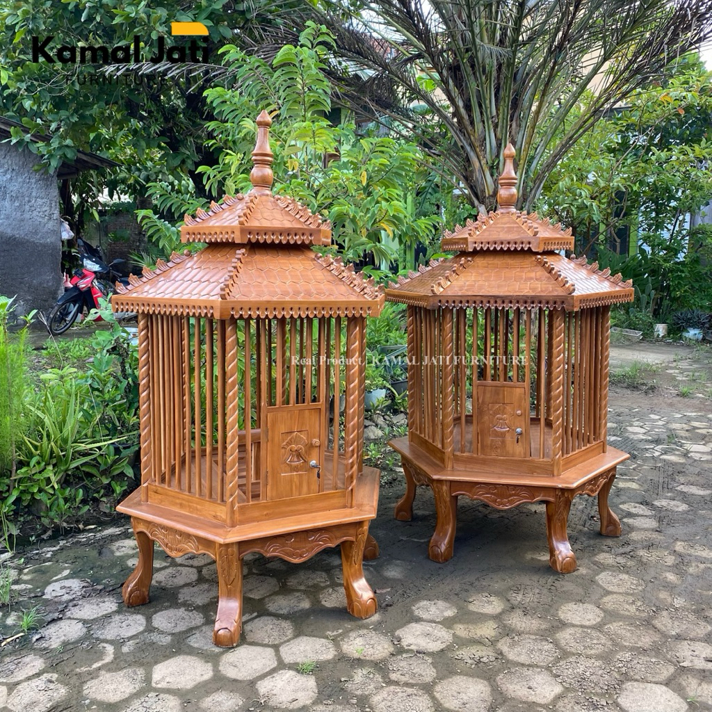 SANGKAR AYAM BEKISAR KAYU JATI JEPARA / KURUNGAN AYAM / SANGKAR BURUNG JATI UKIR