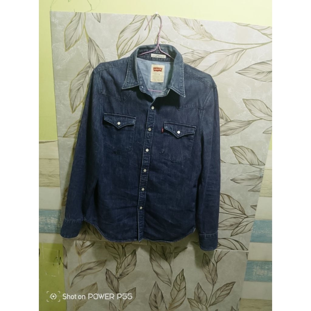 original kemeja Levis raw denim strip mutiara button