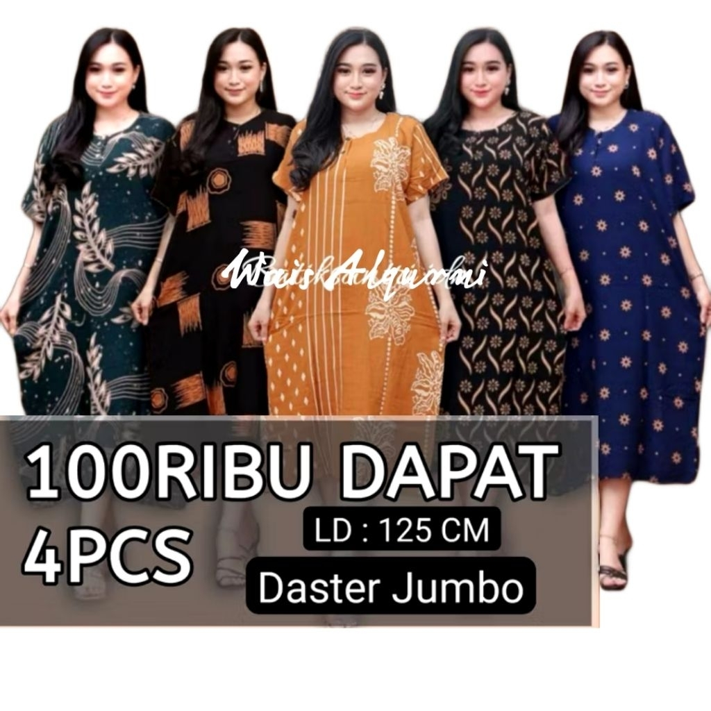 100ribuan dpt 4pcs Daster Jumbo LD 120cm Busui Kancing Batik Pekalongan Gamis Dress Rayon