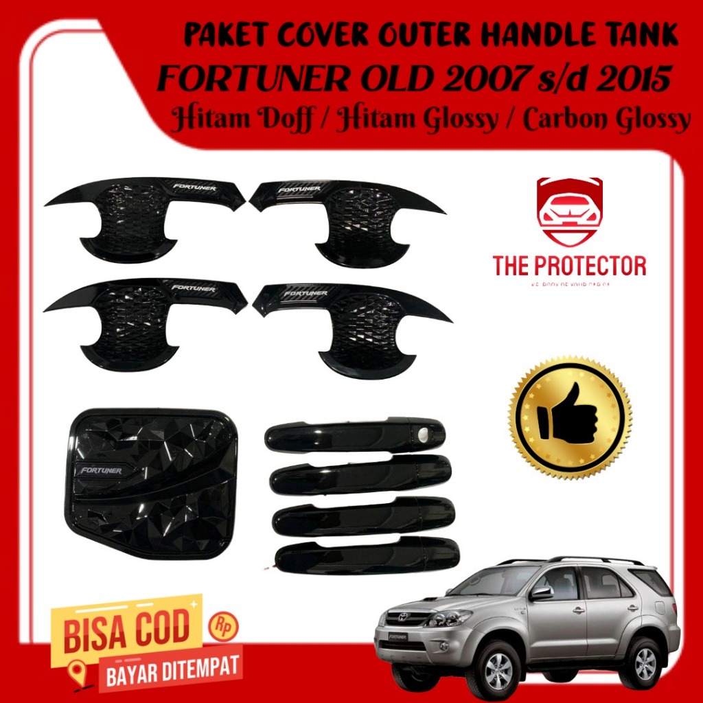 FORTUNER OLD Paket Cover Outer Handle Tank Hitam Glossy 2007-2015 Aksesoris Mobil Pegangan Pintu