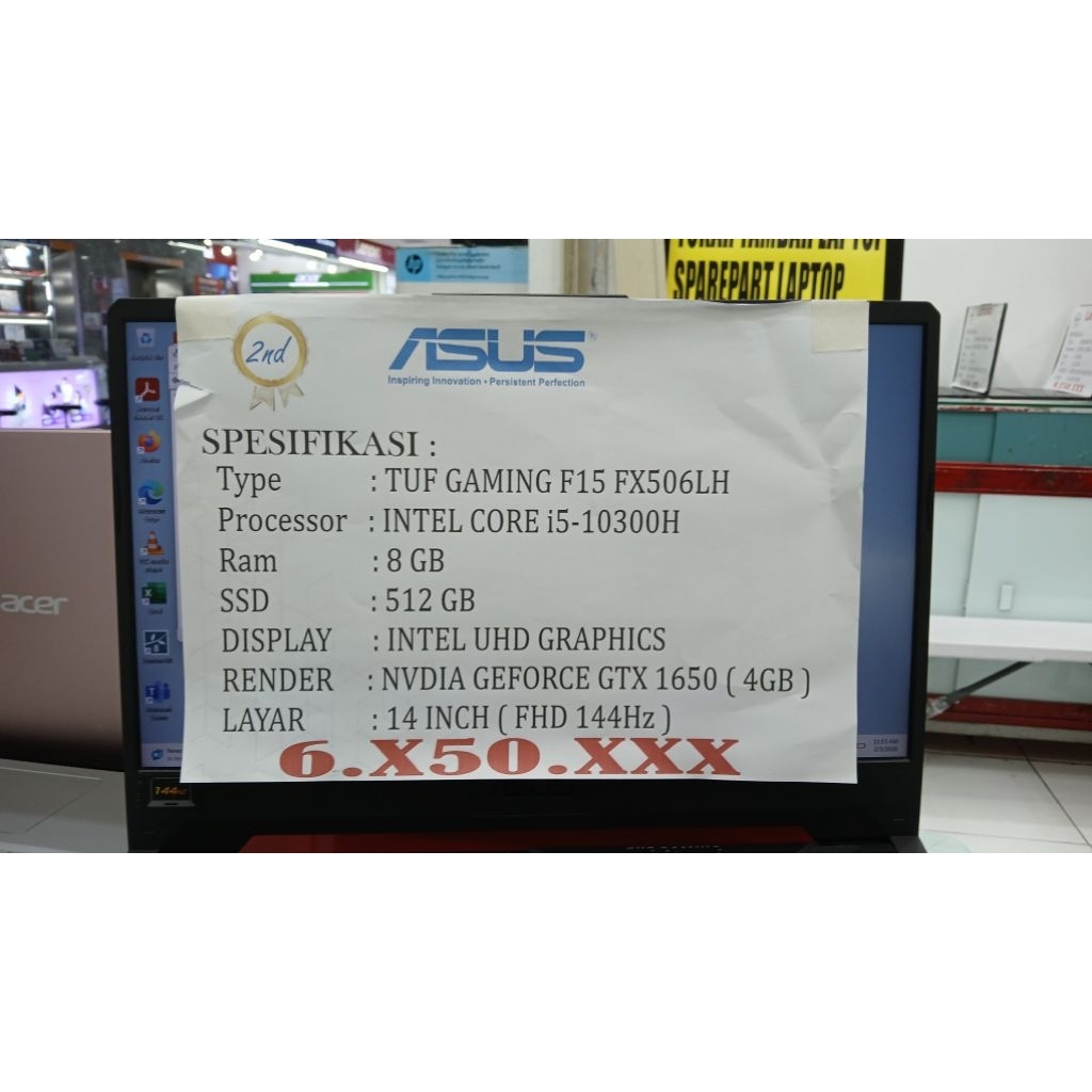 [PROMO RAMADHAN] ASUS TUF GAMING F15 FX506LH INTEL CORE i5-10300H (MINUS NVDIA) RAM 8GB SSD 512GB