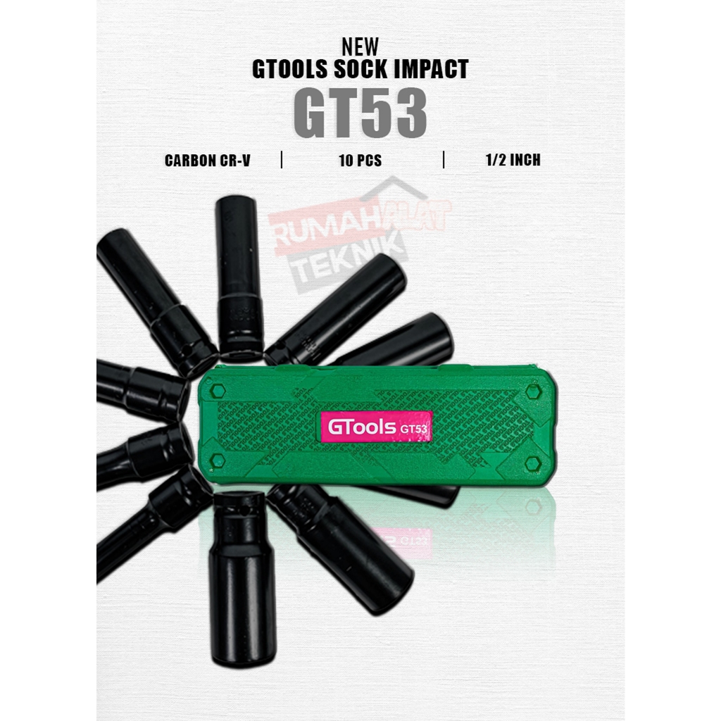 GTOOLS GT53 Mata Shock Impact Dalam 1/2" Deep Wall Baja Hitam 8mm-24mm