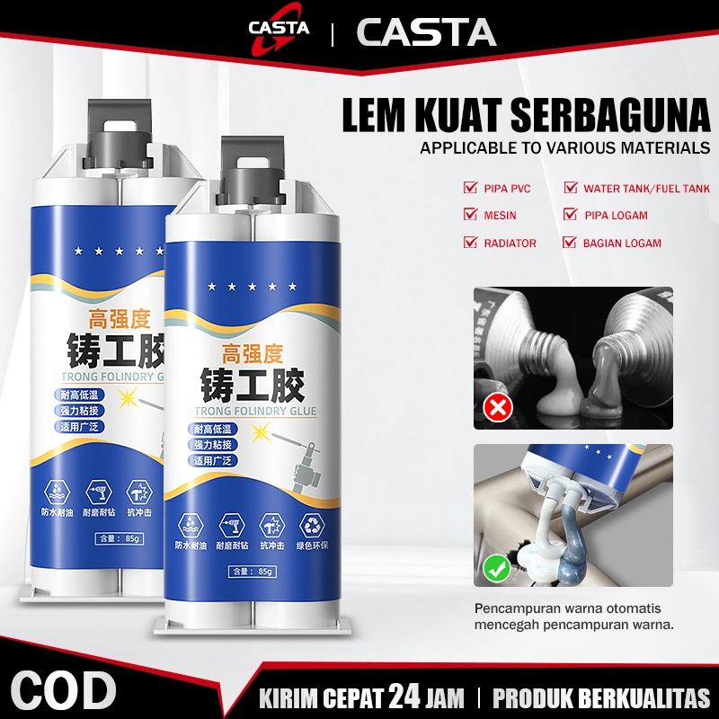 CASTA Lem AB Besi Super Kuat 85g Tahan Panas & Tekanan, Perekat Industrial Untuk Tangki, Pipa, Mesin