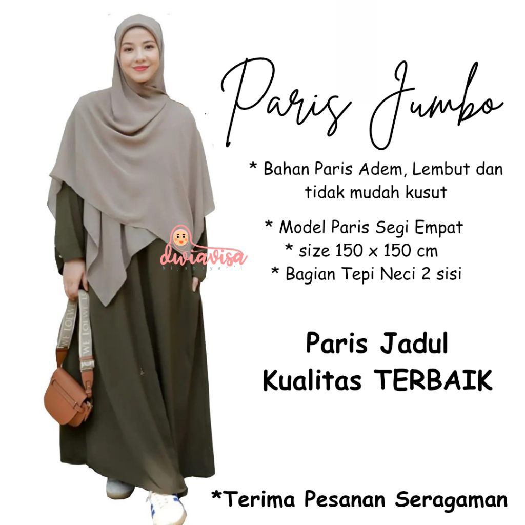 DWIAVISA Hijab Paris Jadul Segi Empat Premium Jumbo 150 x 150 jilbab syari jumbo
