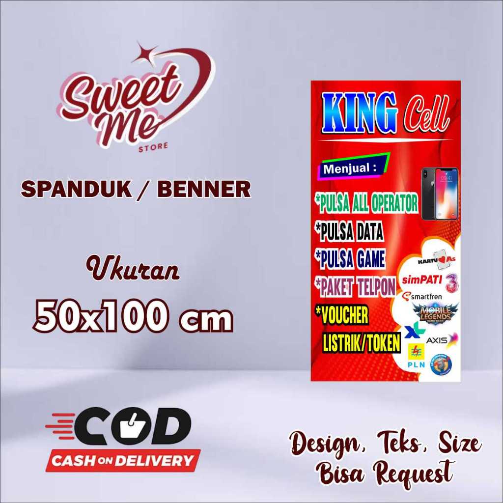 spanduk benner ukuran 50x100 cm king cell free custom desain