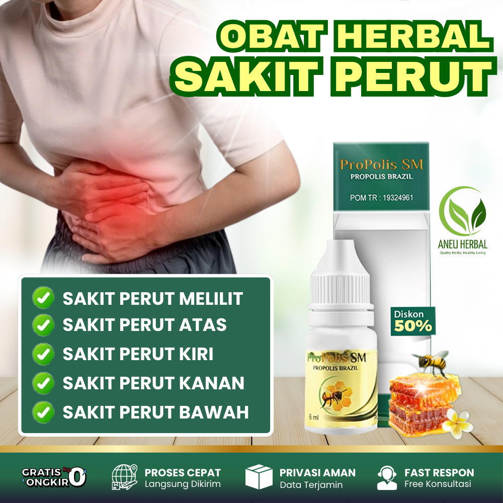 Obat Untuk Sakit Perut Sebelah kiri/Kanan, Nyeri Perut Bagian Bawah, Tengah, Atas - Propolis SM ORIG