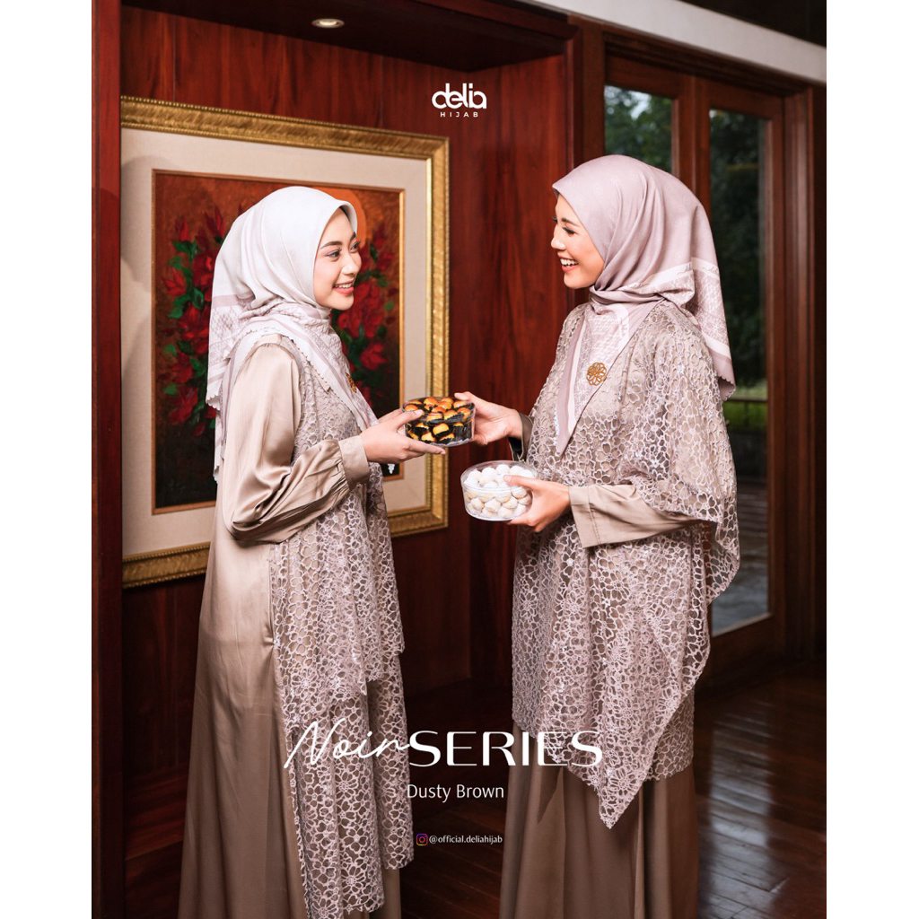 Delia Hijab Couple Dress Kemko Noir Series Brown | Baju Hari Raya Dress Koko Muslim Wanita Pria Anak