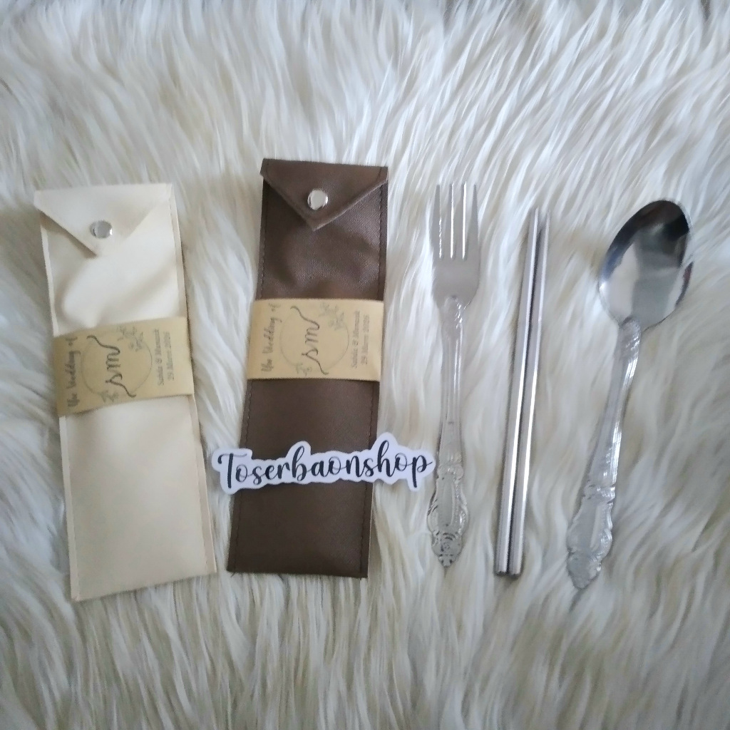 Souvenir sendok garpu sumpit kemasan dompet pouch