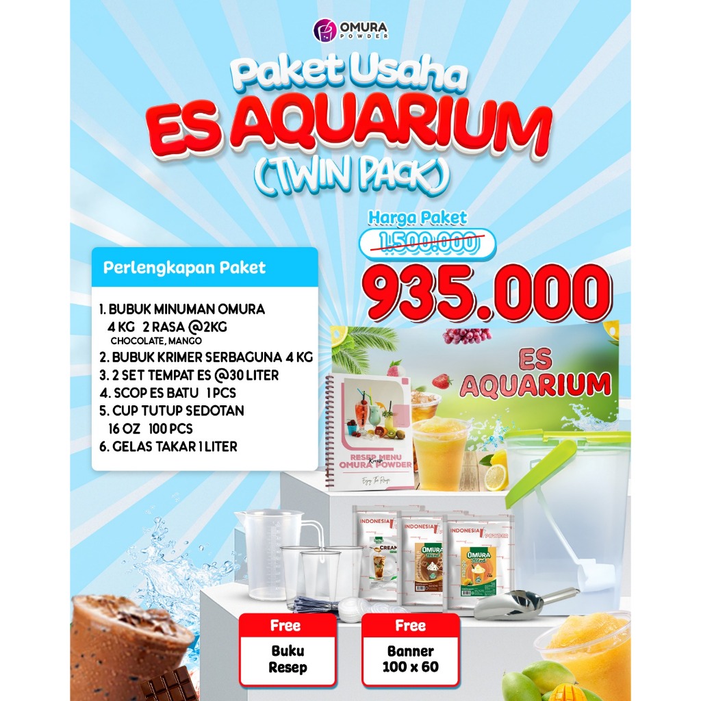 [PAKET ES AQUARIUM TWIN PACK] Bisnis Usaha Es Akuarium Franchise Bubuk Minuman Kekinian Omura Powder