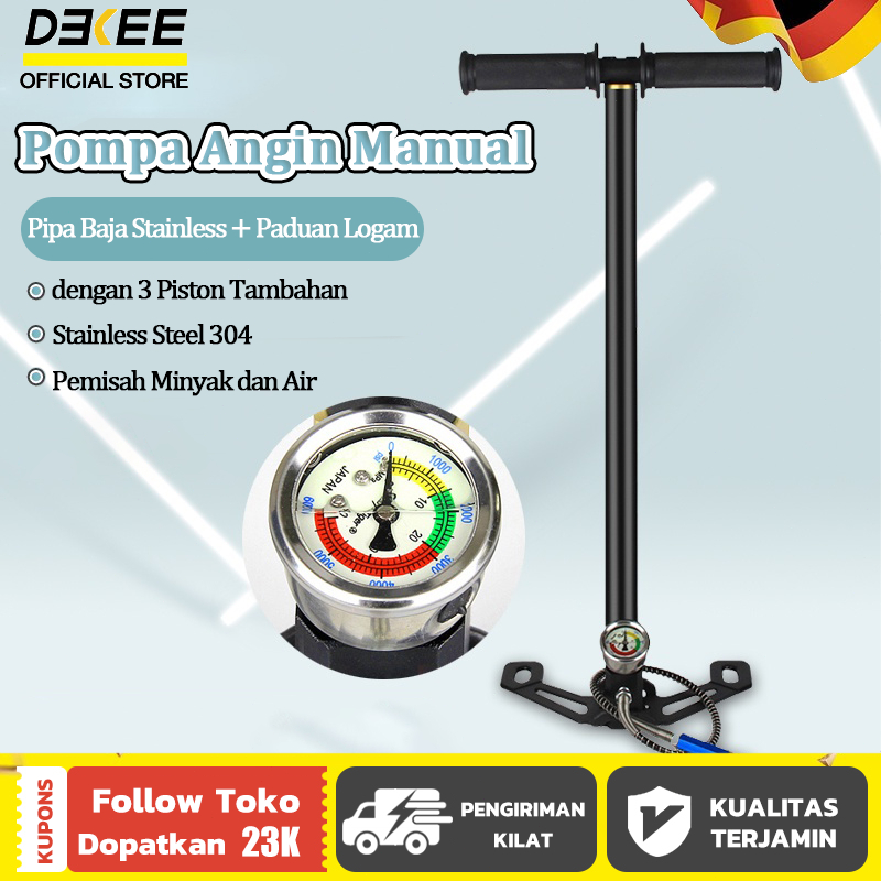 DEKEE Pompa Tangan Tekanan Tinggi 4500/6000 PSI, 3 Tahap, Stainless Steel 304, dengan Pemisah Minyak