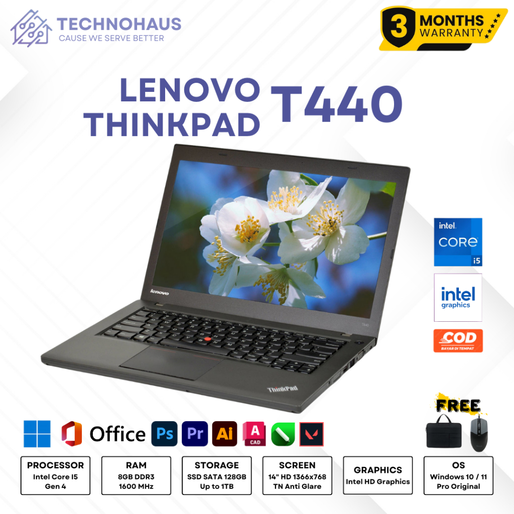 LENOVO THINKPAD T440 I5 GEN 4 RAM 4GB SSD 128GB BERGARANSI