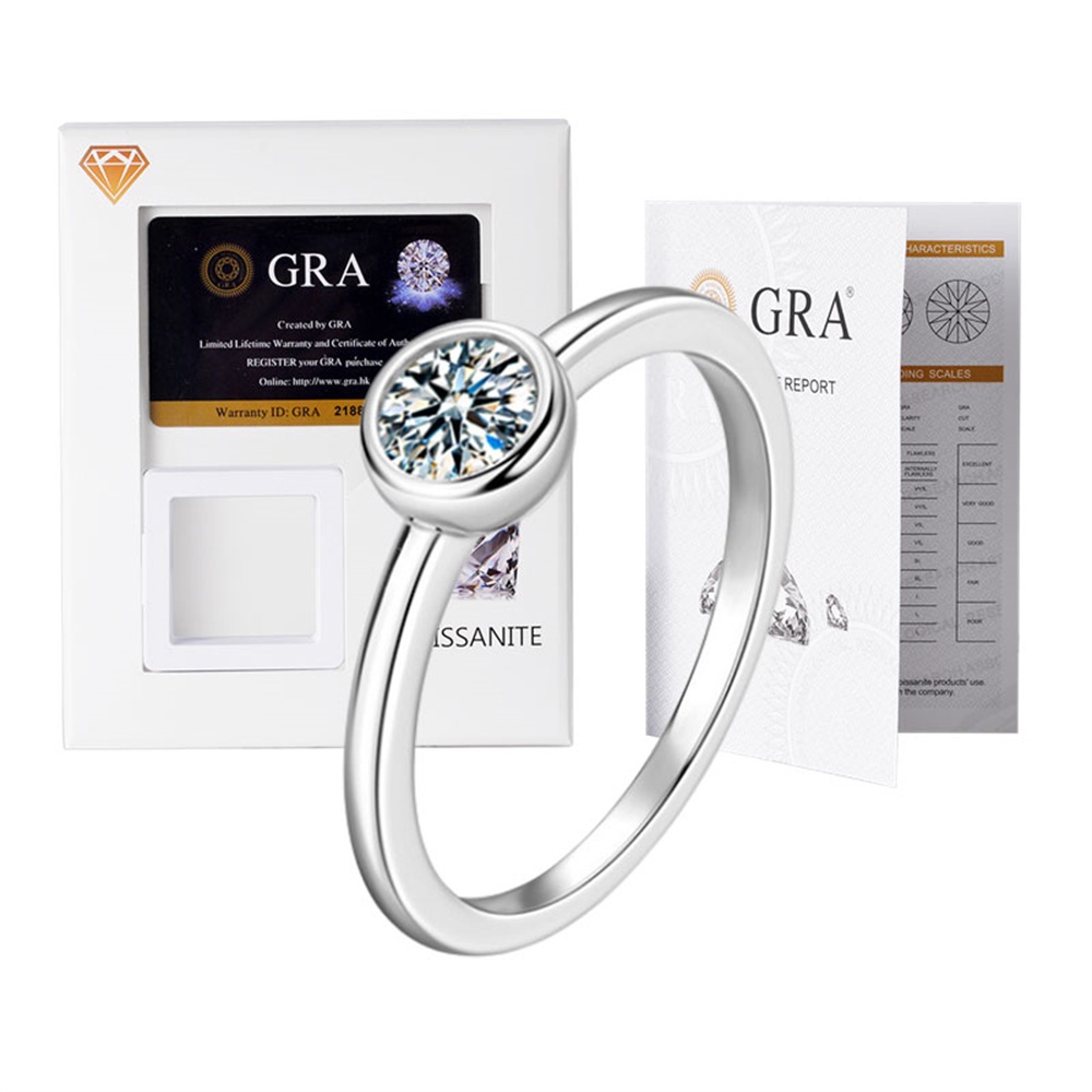 LOVETIA Cincin Moissanite Wanita Bulat S925 Perak Berlian Elegan Perhiasan Asli Sertifikat GRA XJZ10