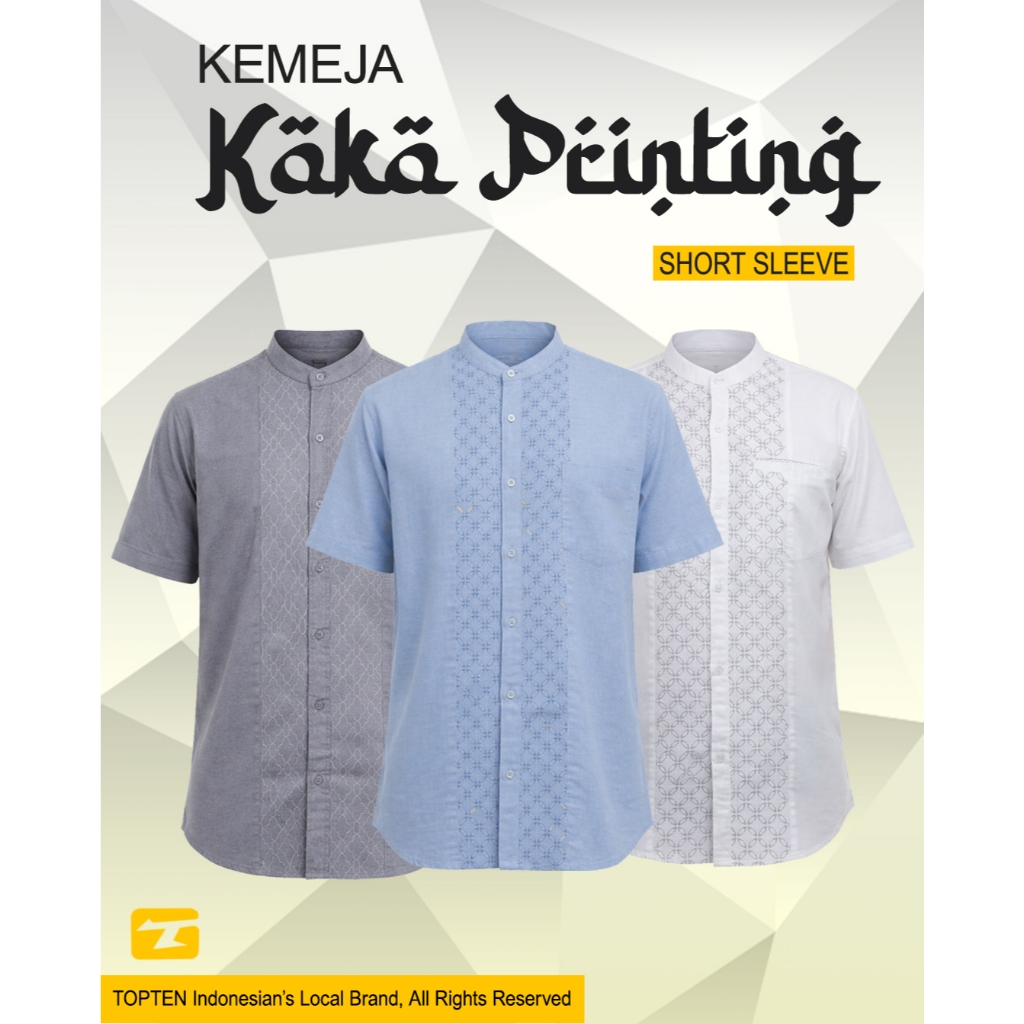 TOPTEN Kemeja Koko Pria Lengan Pendek Bahan Katun Variasi Printing Warna Varian