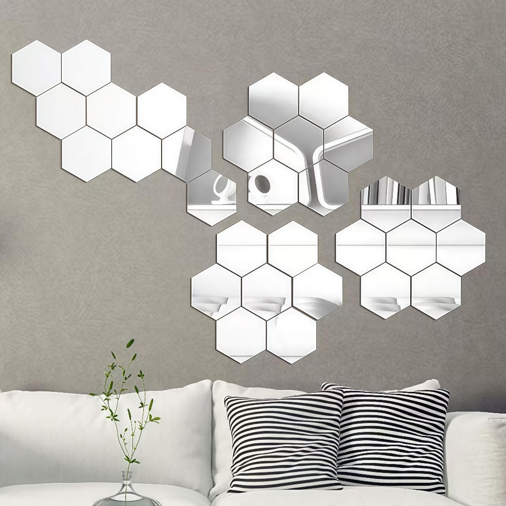 Mioter Cermin Tempel Dinding Hexagonal / Kaca Segi Enam Dekorasi Dinding ( 1 PC )