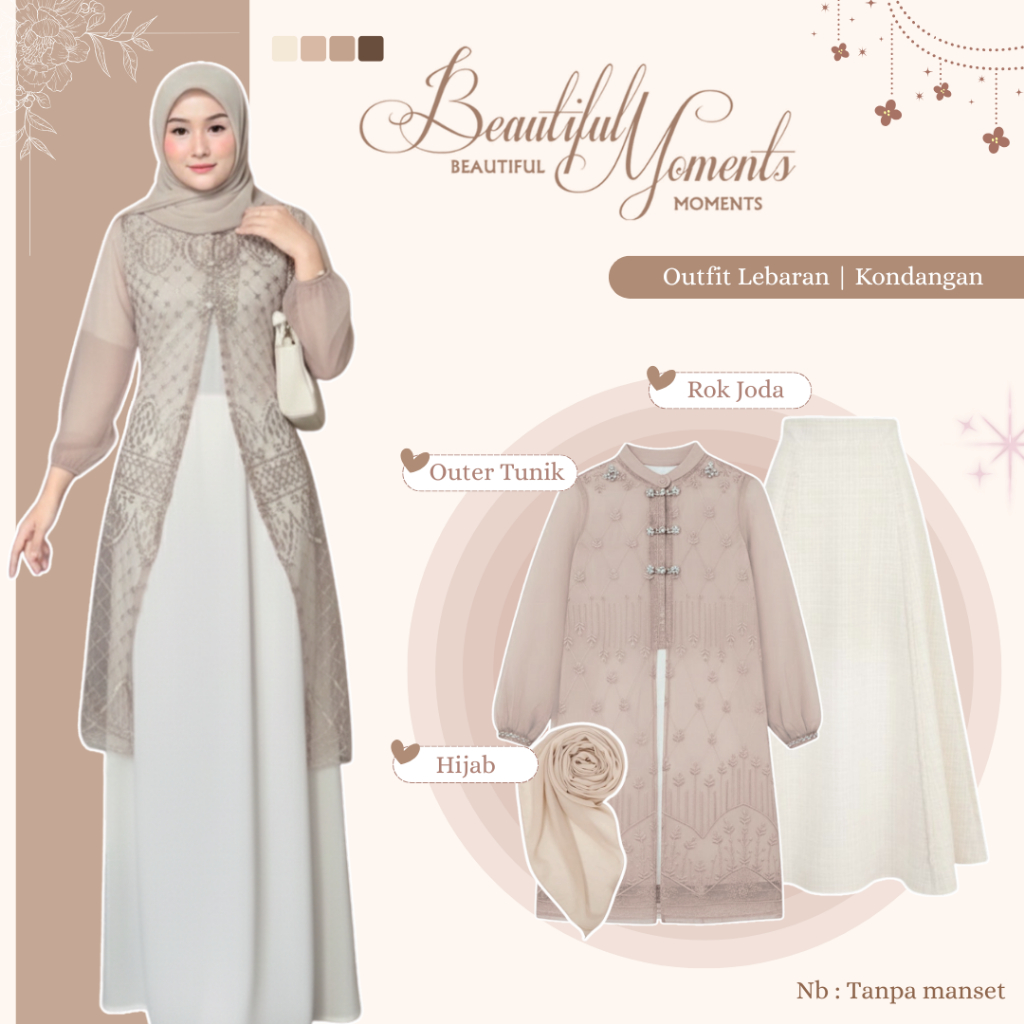 Setelan One Set Lebaran Remaja Kekinian (Tulip Tunik Brokat - Rok Joda - Jilbab) Setelan OOTD Raya -