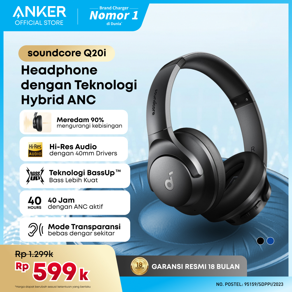 Soundcore by Anker Q20i Bluetooth Headphones with Mic Hi-Res Hybrid ANC Headset with Noise Cancellin