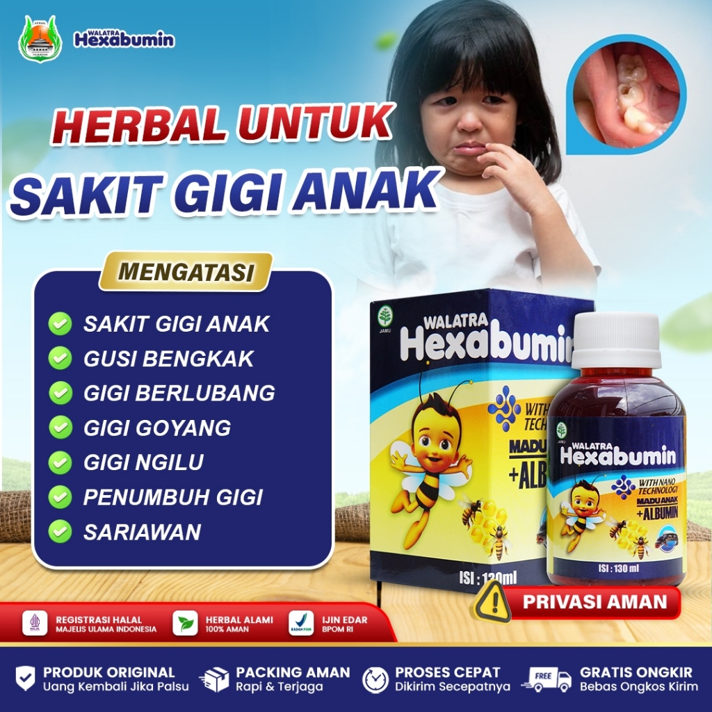 Obat Sakit Gigi Anak, Gigi Berlubang, Gigi Patah, Gusi Bengkak, Penumbuh Gigi Baru - Hexabumin Asli