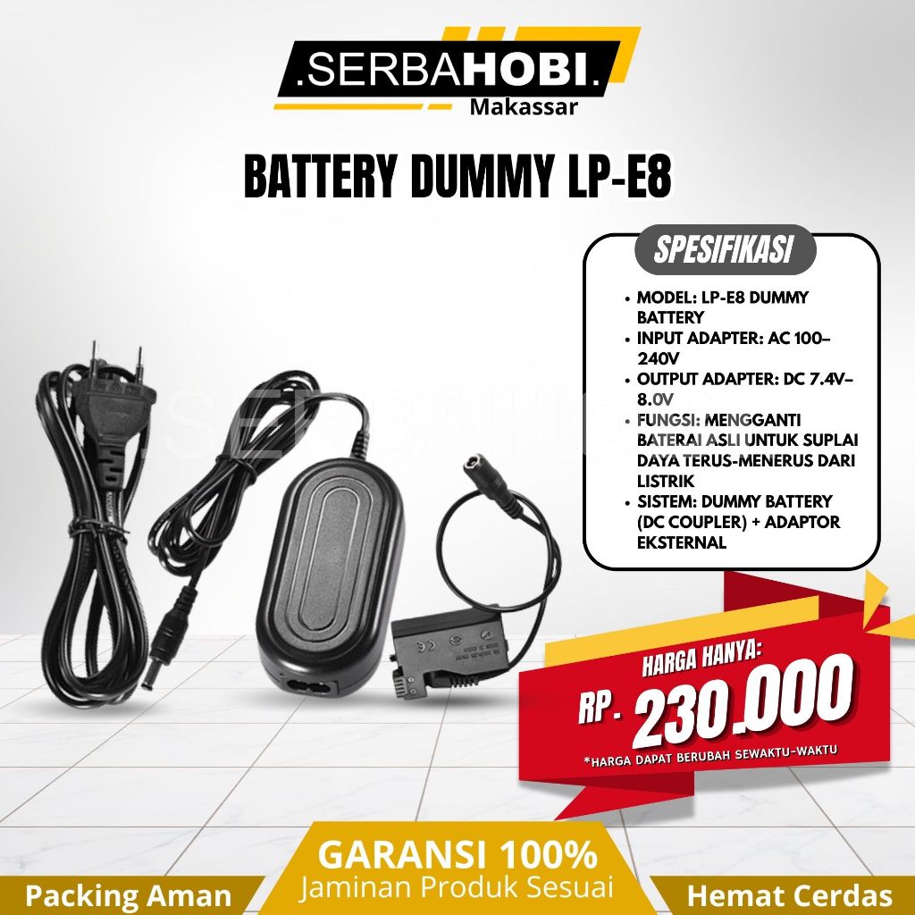 Battery Dummy Battery LP-E8 Canon EOS 550D–700D | Stabil & Aman