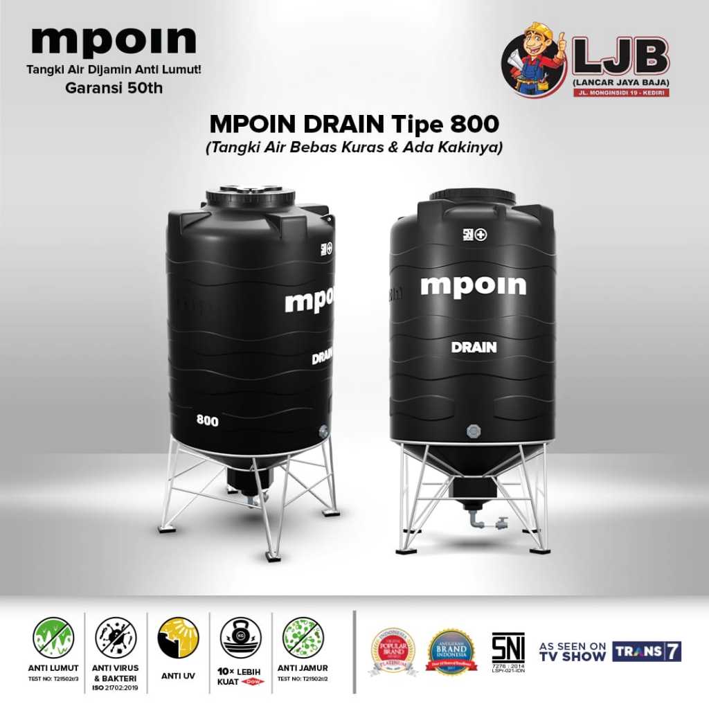 (AREA KEDIRI) Toren / Tangki / Tandon Air MPOIN DRAIN - pvc + kaki tandon