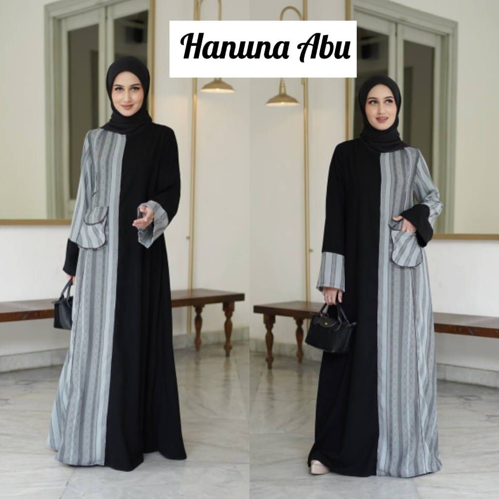 Abaya Hitam Kombinasi Hanuna Abu Abaya Edisi Lebaran Gamis Wanita Terbaru Simpel Casual Abaya Remaja