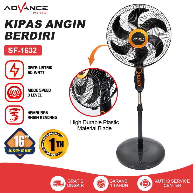 Advance Kipas Angin Berdiri SF1632 Kipas Angin 16 inch Stand Fan Baling Baling 6 Garansi Resmi 1 Tah
