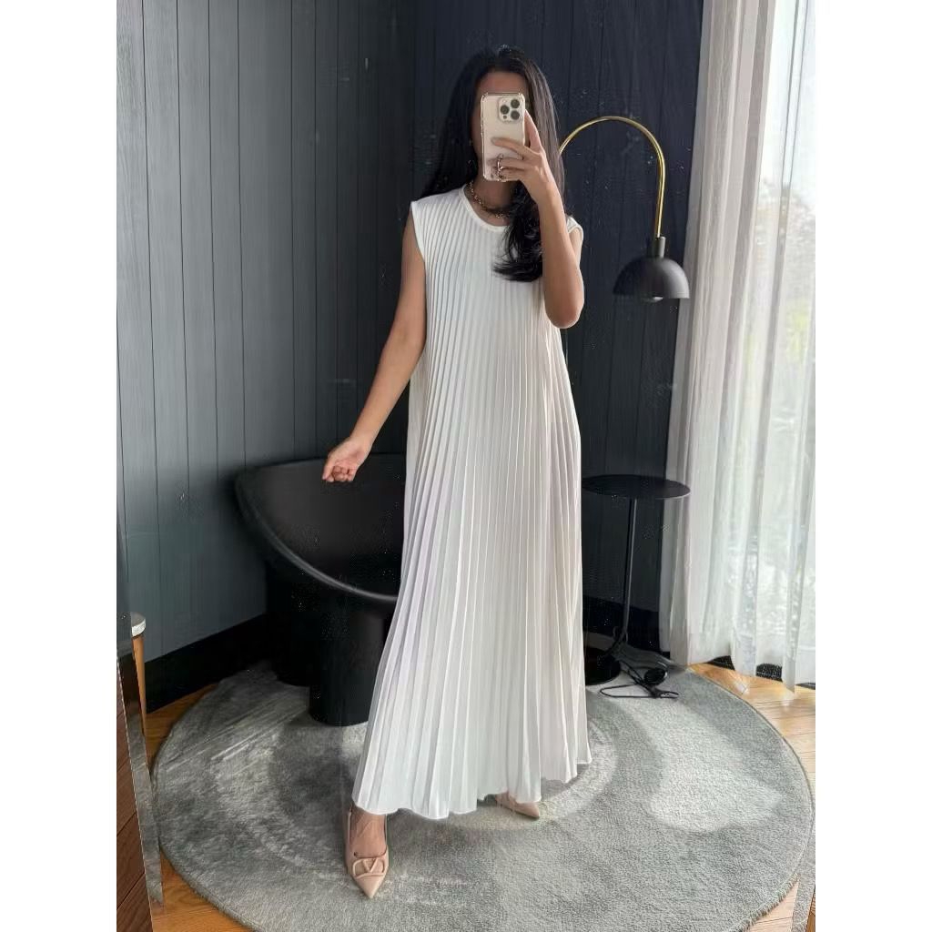 SF - Inner Dress Plisket Panjang / Inner Dress Plisket Tanpa Lengan