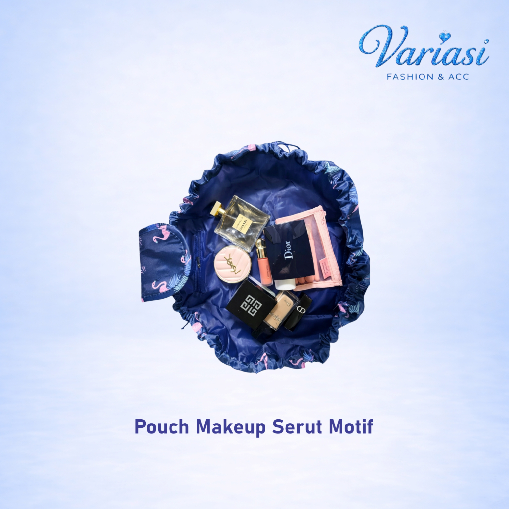 Pouch Makeup Serut Motif Lucu | Tas Kosmetik Travel Serut Besar, Ringkas & Multifungsi