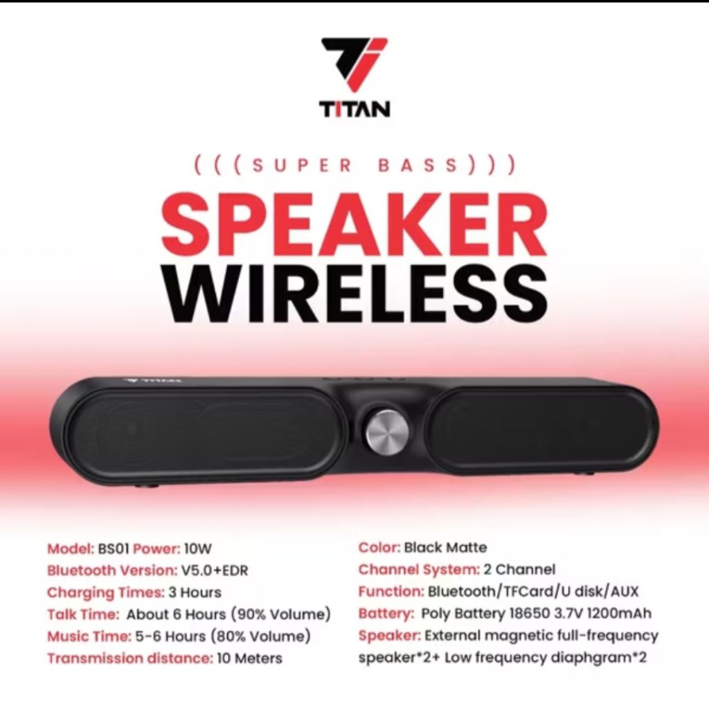 TITAN WIRELESS SPEAKER BS-01 DENGAN WARNA HITAM MATTE