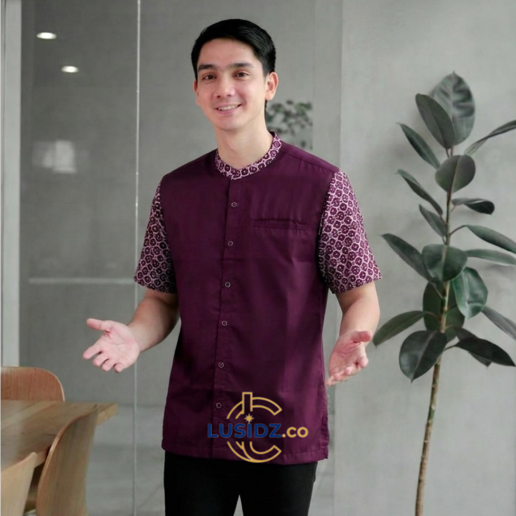 Kemeja Koko Pria Lengan Pendek Baju Koko Muslim Atasan Kemko Motif Polos Batik Kain Katun Toyobo Pre