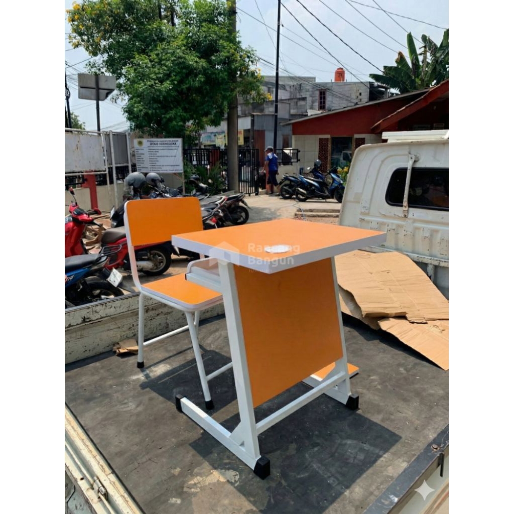 Kursi Meja Belajar Model Komputer - Meja Kursi Lab Komputer - Meja Kursi Siswa Laci Slide Keyboard -