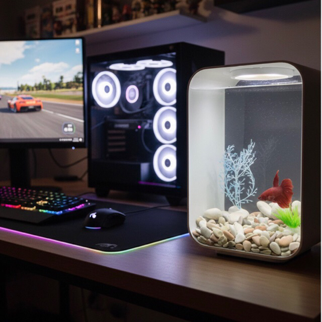 Aquarium unik dengan lampu BIRU, PUTIH, KUNING/Aquarium Minimalis Aesthetic/Akuarium Cupang