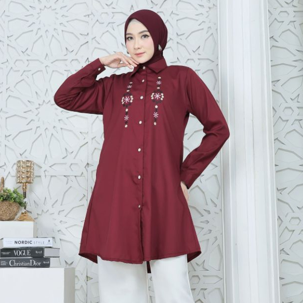 Hallwishop - Tunik Bordir Wanita Katun Toyobo – Model Panjang Elegan Terbaru