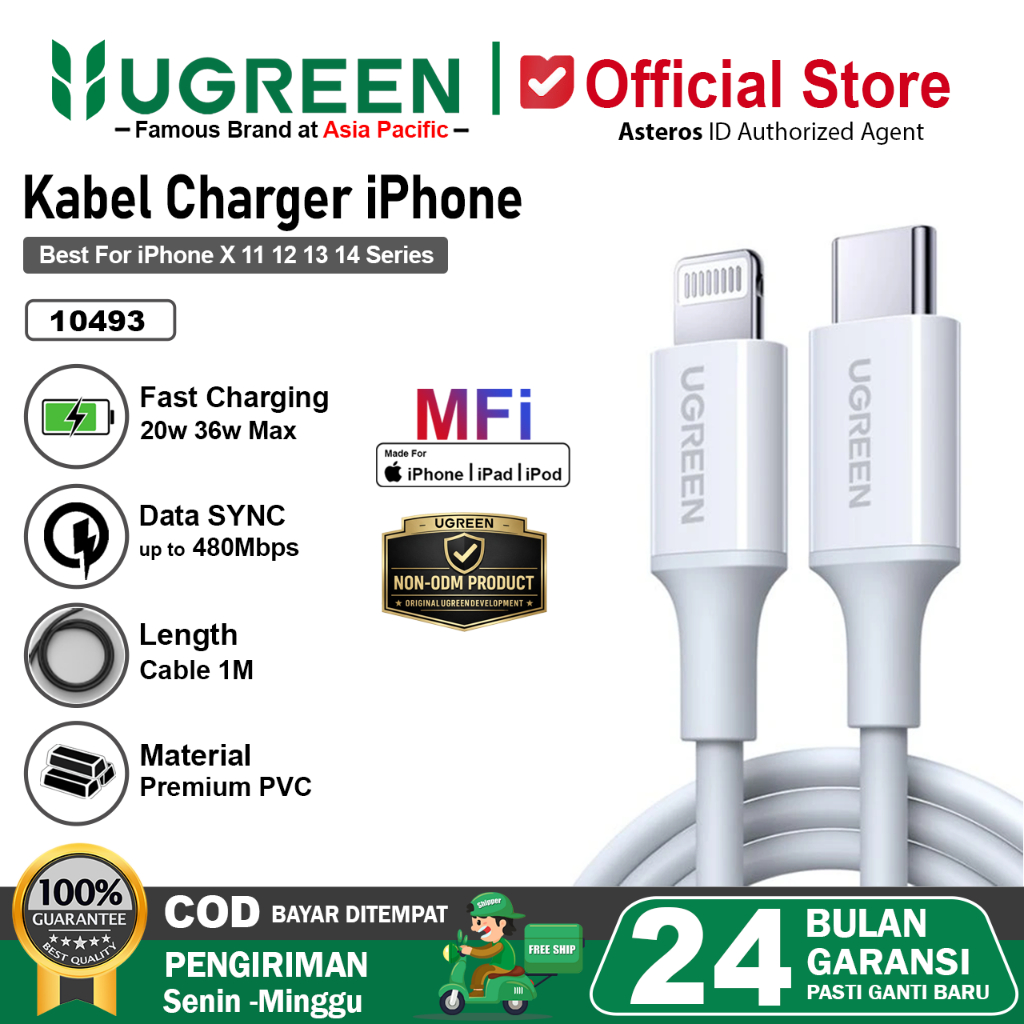UGREEN Kabel Data Mfi iPhone X XR XS 11 12 13 14 Type C To Lightning Original FAST Charging 20W Max 