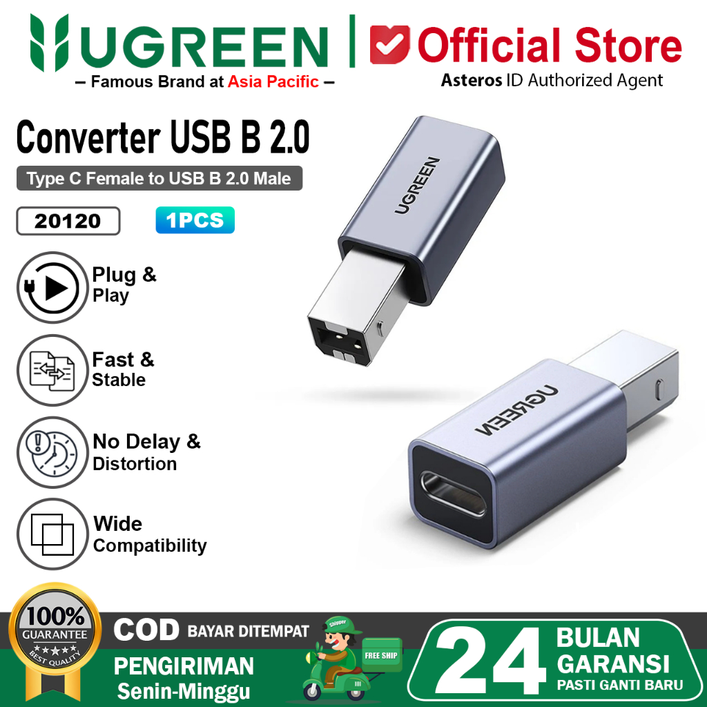 UGREEN Converter Printer USB Type-C Female To USB-B 2.0 Adapter 20120