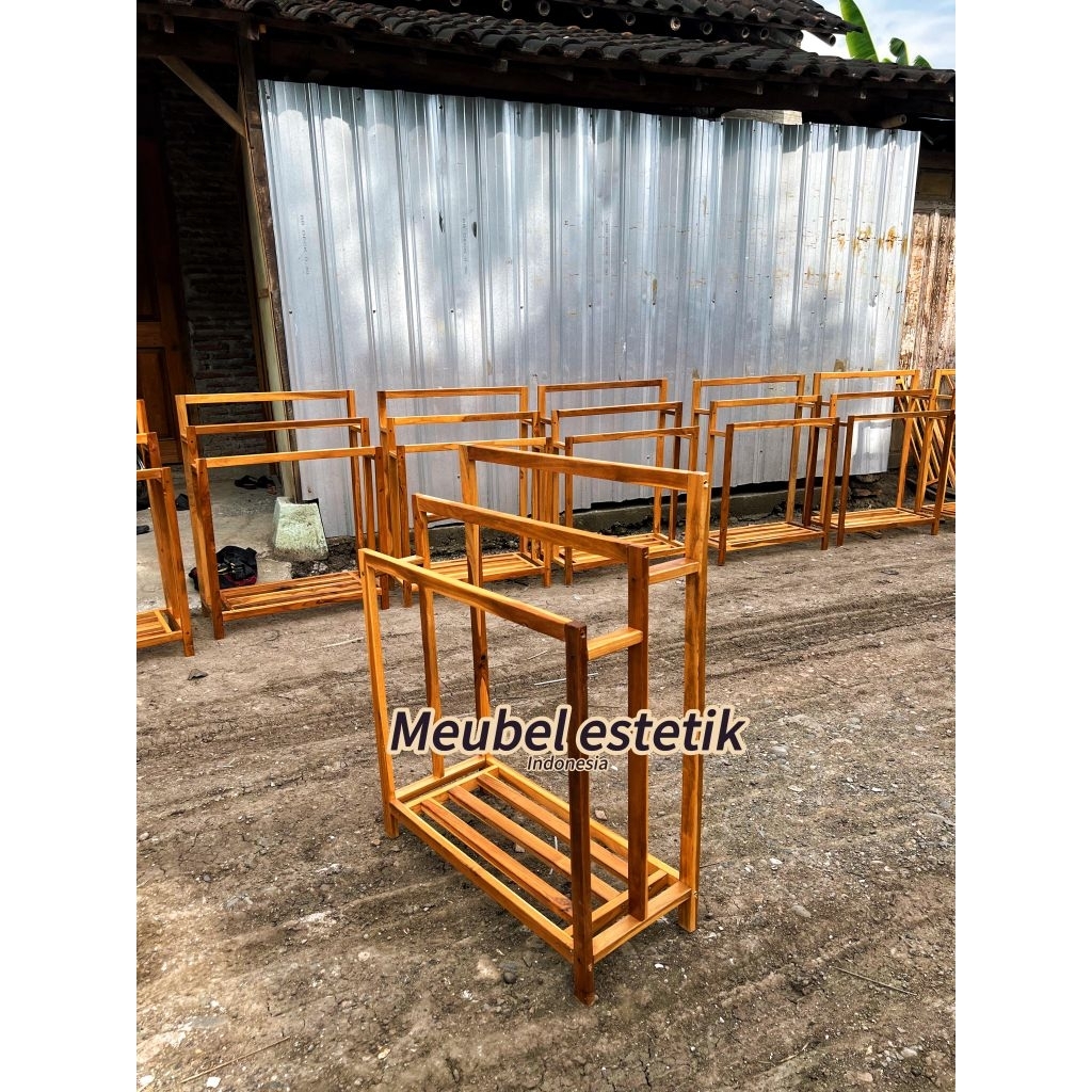 jemuran handuk kayu jati rak handuk pengering handuk kayu