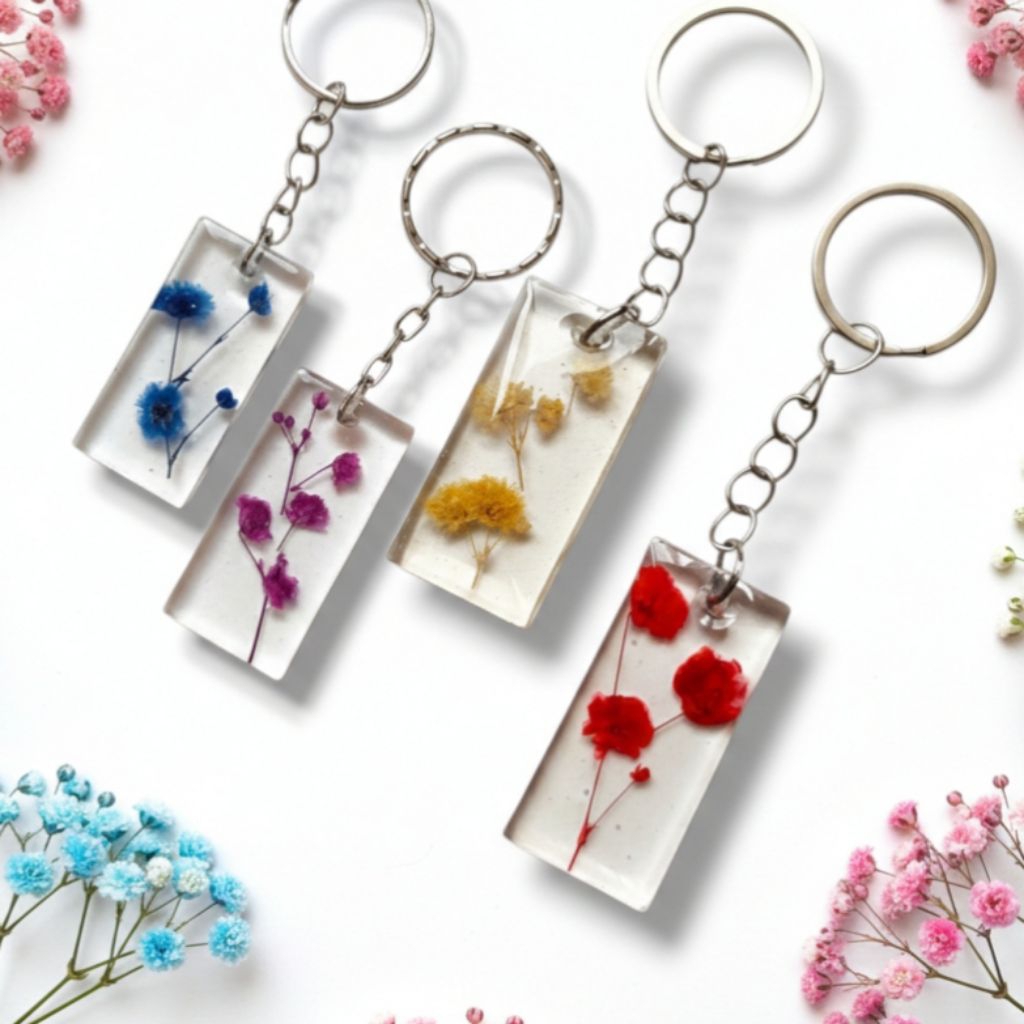 Gantungan Kunci Resin Bunga Kering Asli