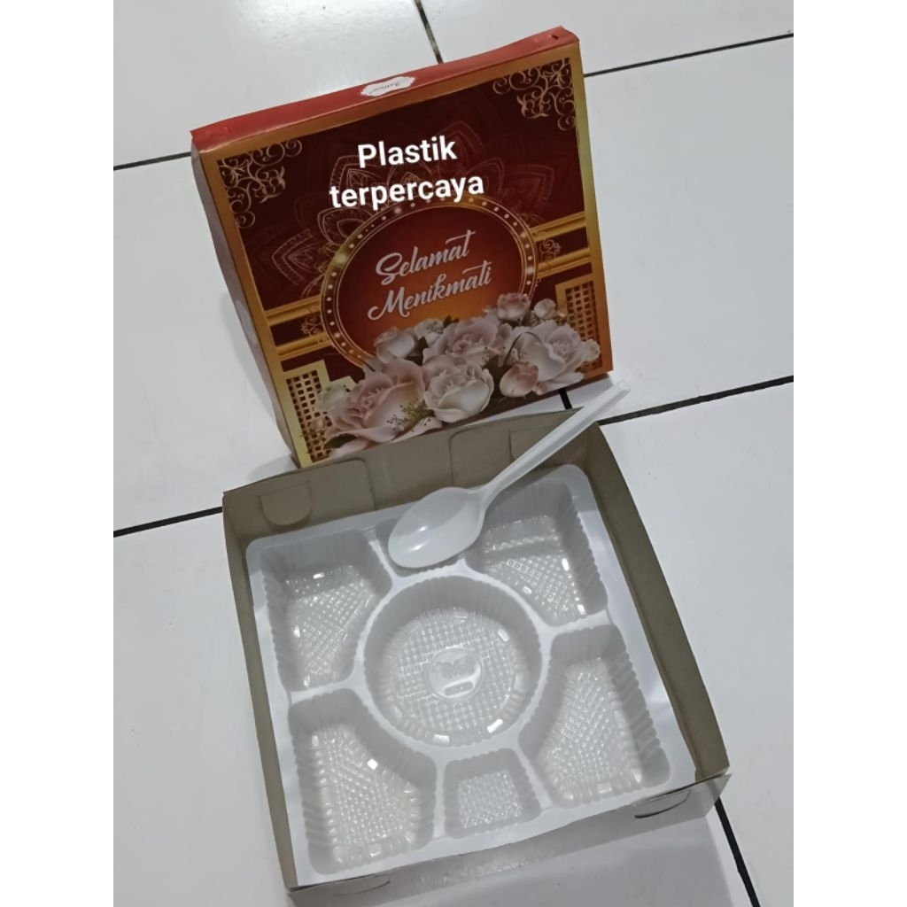 Isi 50set Dus motif + mika 20×20CM Sekat 7+sdk box kardus kotak kertas tempat bekal makan ...