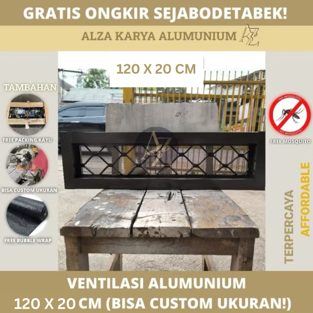 (VENTILASI KAWAT NYAMUK ALUMUNIUM ANTI KARAT +TRALIS ANTI KARAT 120CM X 20CM/VENTILASI KAWAT NYAMUK 