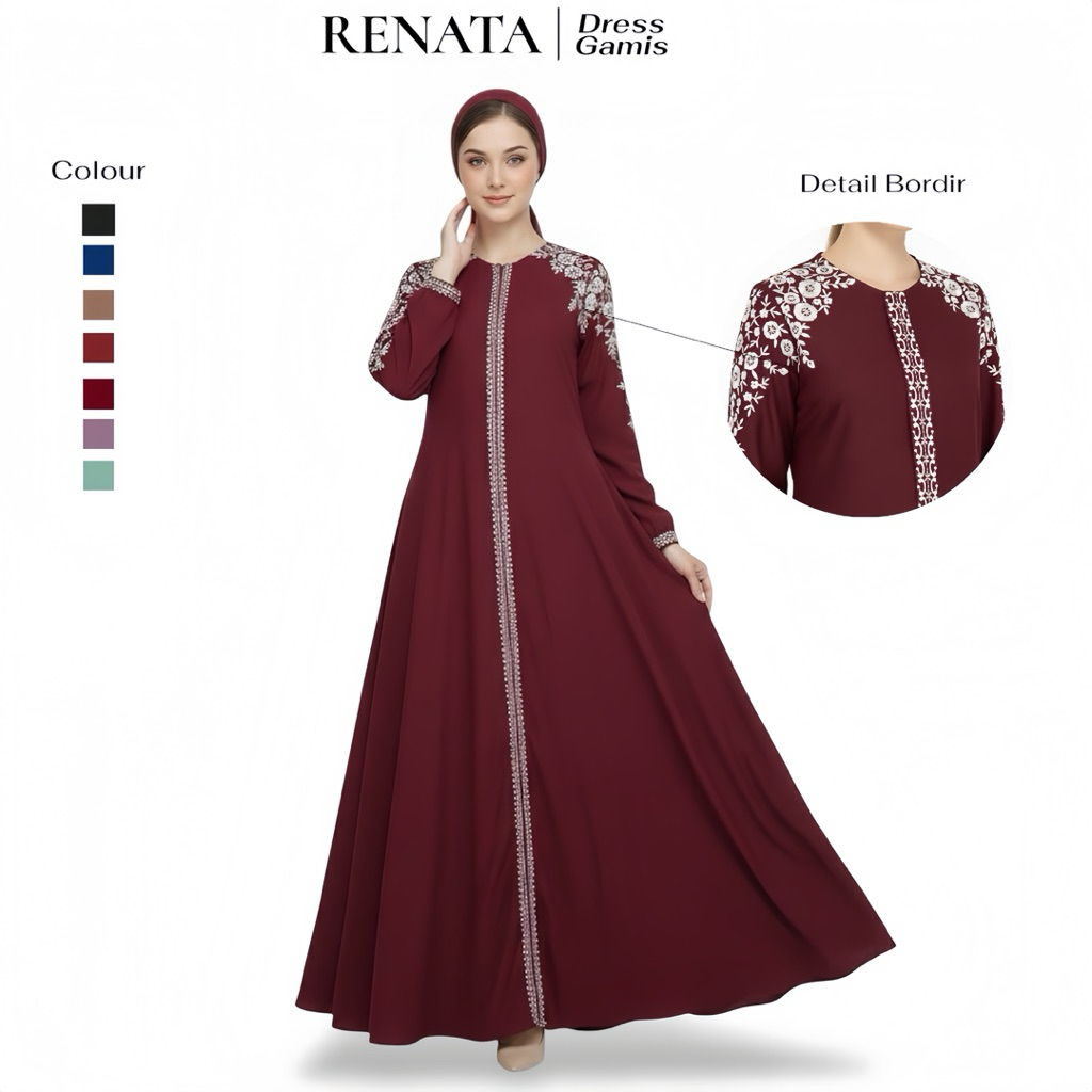 Thaziq - Gamis Renata Toyobo Bordir Motif Bunga Gamis Wanita Muslim Terbaru