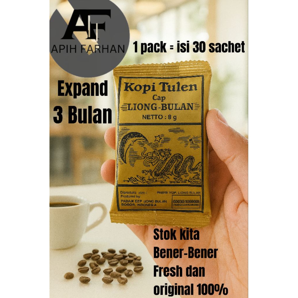 Kopi Liong TANPA Gula 8 gram/kopi Tulen cap Liong Bulan