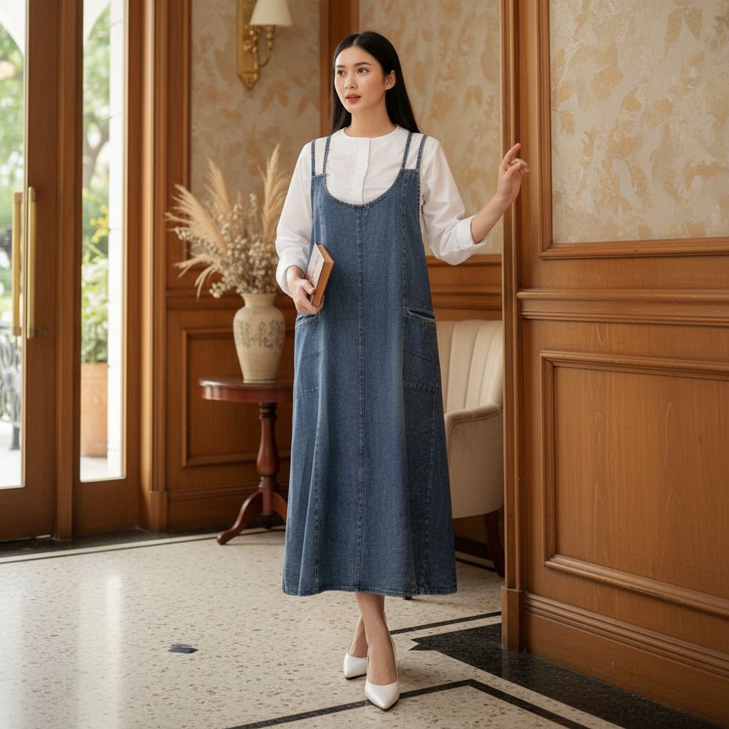 Estella Overall jeans jumbo / Baju kodok wanita korean style - outer hijab khaira