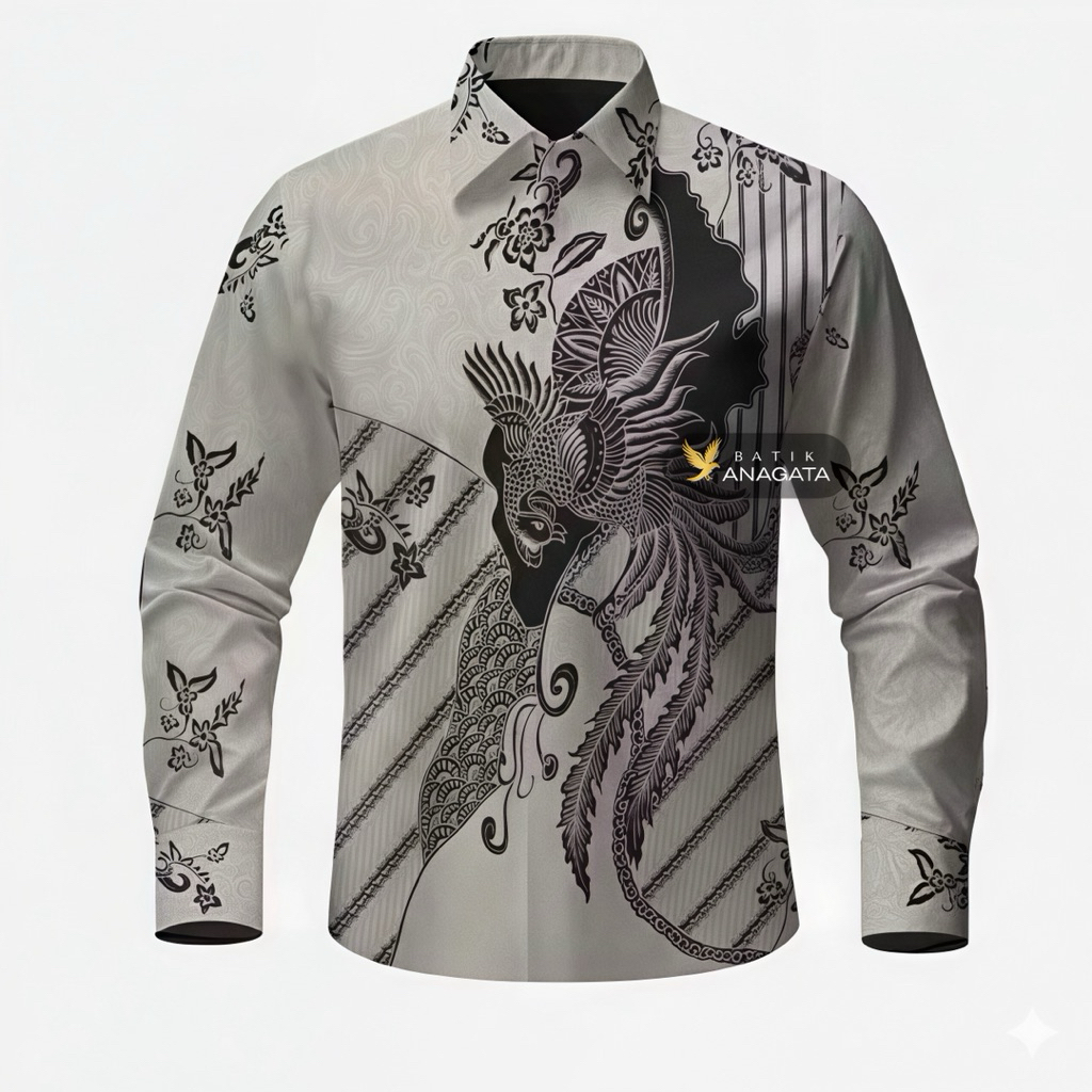 Batik Anagata | Motif Kanuragan Kemeja Batik Pria Slim-Fit Warna cream putih kombinasi Hitan