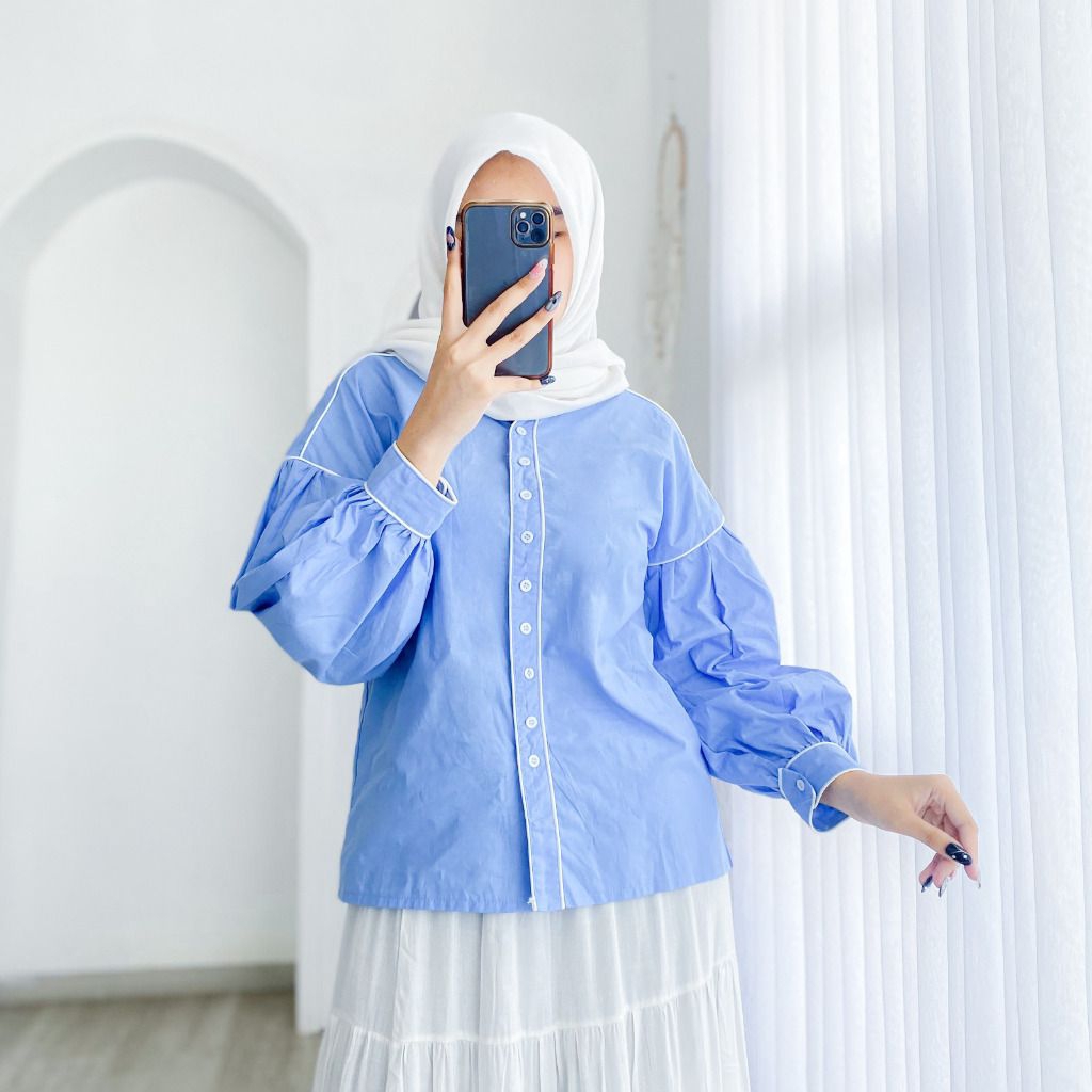 AZIZAH TOP - FLOTTILICIOUS / BAJU WANITA / KEMEJA TANGAN BALON / HIJAB STYLE / KOREAN STYLE