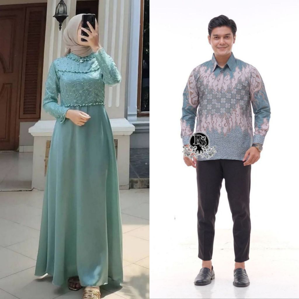 SET MAXMARA DRESS MINT ORI COUPLE KEMEJA PREMIUM / CUSTOM ANAK & JUMBO / BAJU SERAGAM BATIK PASANGAN